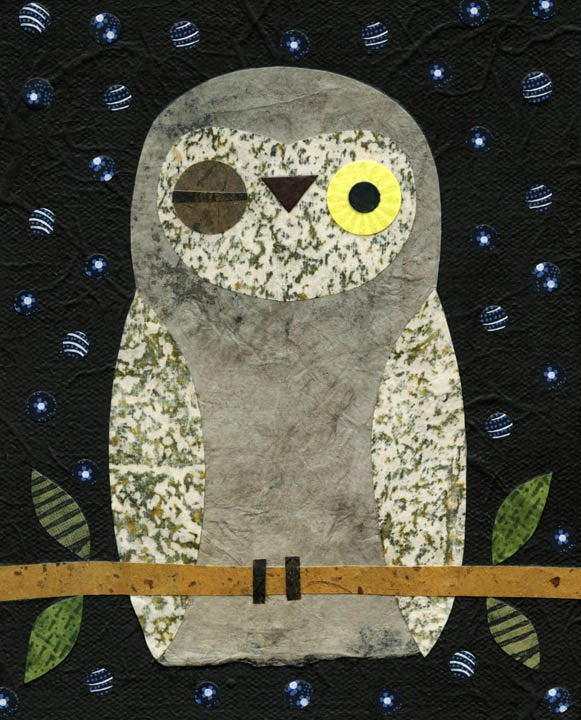 kate endle owl original collage art