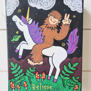 Believe...Sasquatch on a Unicorn 8x10" Original Painting