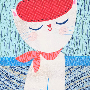 Cat In Hat-Blue 6x8" Original Collage