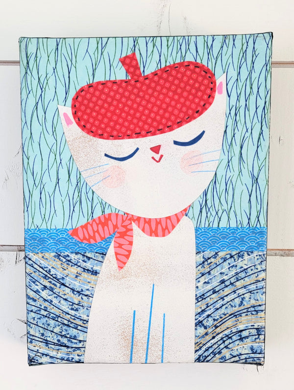 Cat In Hat-Blue 6x8" Original Collage