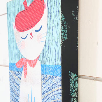 Cat In Hat-Blue 6x8" Original Collage