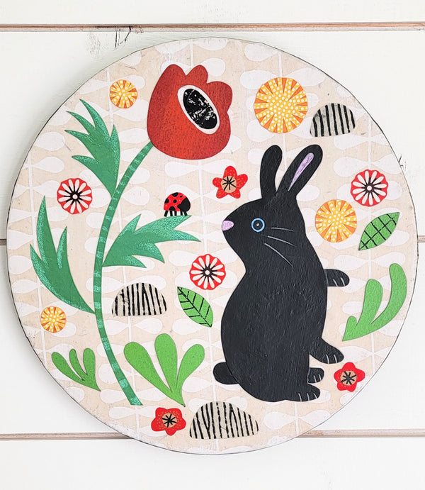 Rabbit In My Garden 10" Original Collage