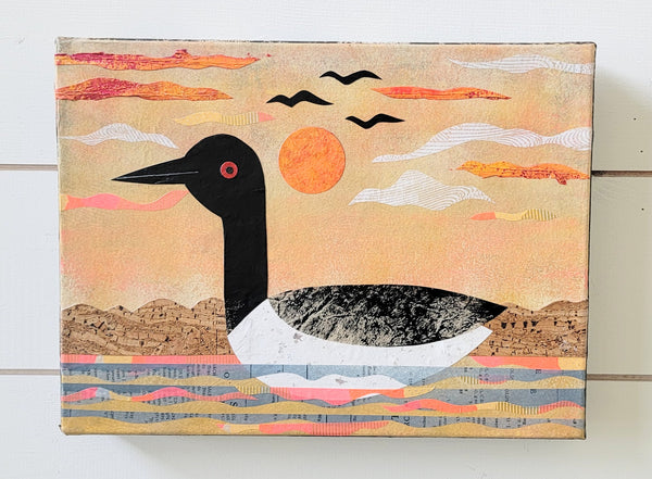 Loon On Lake Original Collage