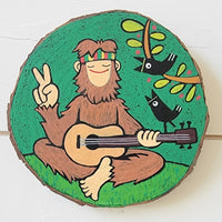 Groovy Times Woodland Sasquatch With a Guitar 5" Painted Round
