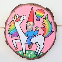 Rainbow Unicorn and Gnome 5" Painted Round