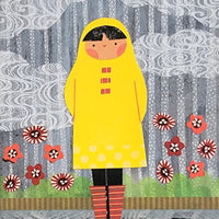 Girl In Rain and Flowers 6x8" Original Collage