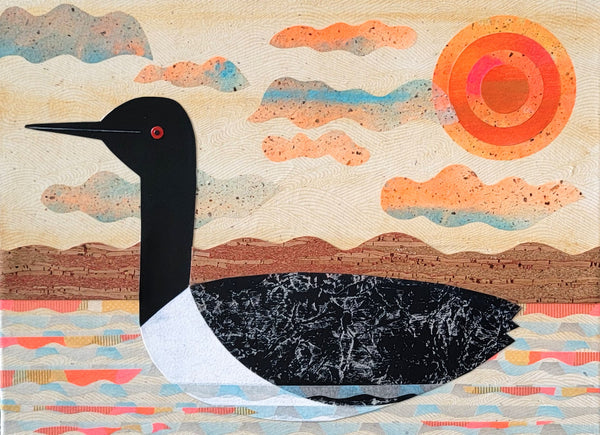 Loon On Lake 12x16" Original Collage