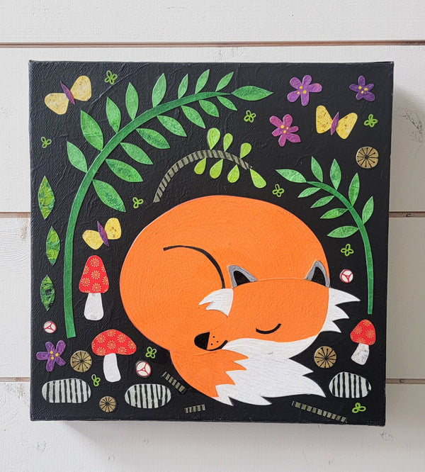Napping Fox 10x10" Original Collage
