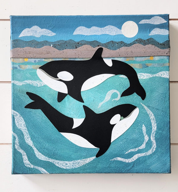 Orca Swim 12x12" Original Collage