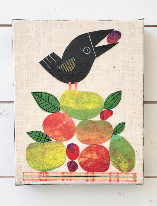 Crow With Fruit 8x10" Original Collage