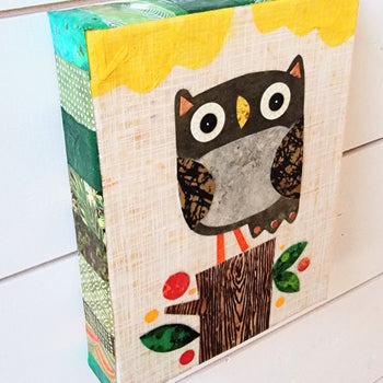 Owlet On a Stump 6x8" Original Collage