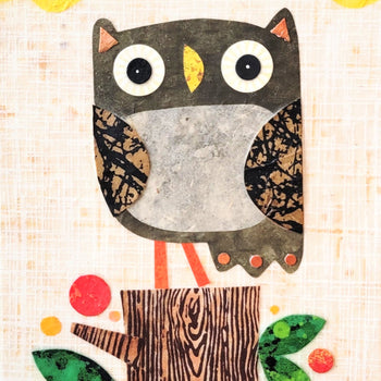 Owlet On a Stump 6x8" Original Collage