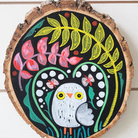 In My Garden Owl 9" Hand Painted Birch Oval