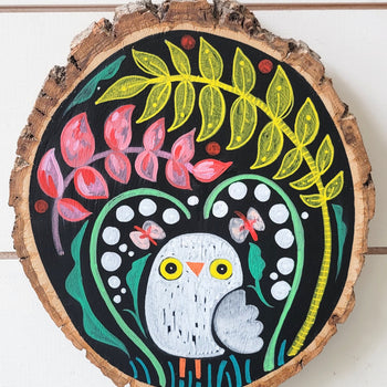 In My Garden Owl 9" Hand Painted Birch Oval