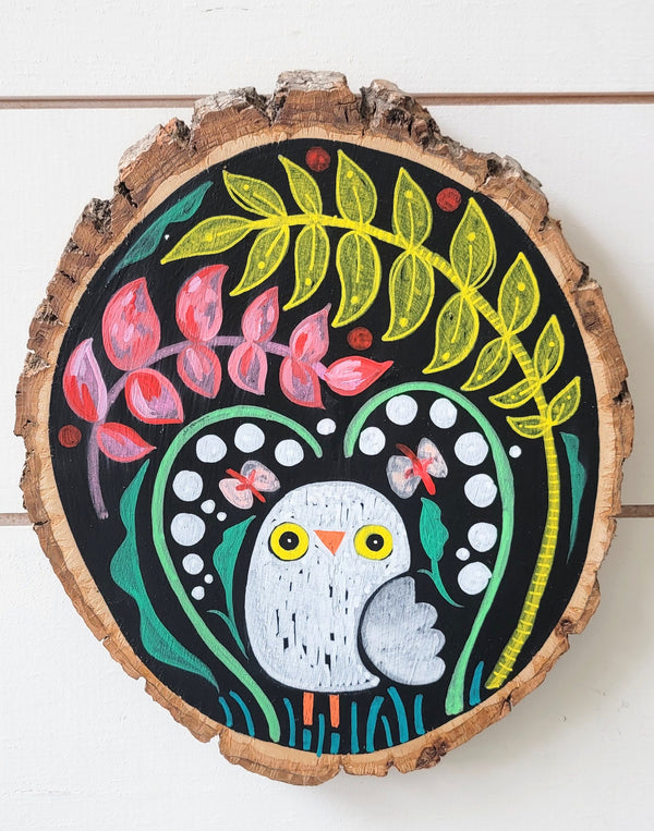 In My Garden Owl 9" Hand Painted Birch Oval