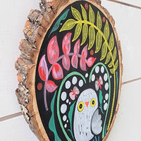 In My Garden Owl 9" Hand Painted Birch Oval