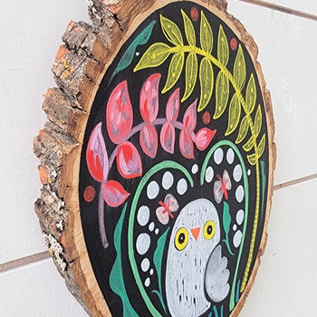 In My Garden Owl 9" Hand Painted Birch Oval