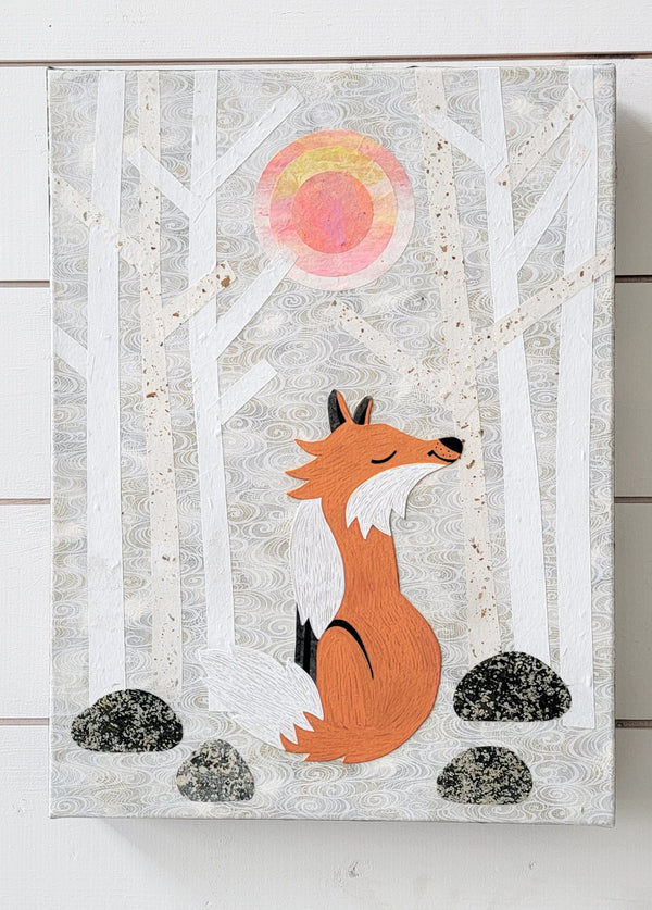 Fox In Winter 12x16" Original Collage
