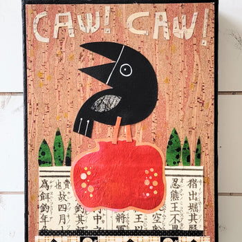 Crow With Fruit and Music 9x12" Original Collage