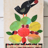 Crow With Fruit 9x12" Original Collage