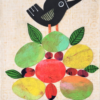 Crow With Fruit 9x12" Original Collage