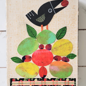 Crow With Fruit 9x12" Original Collage