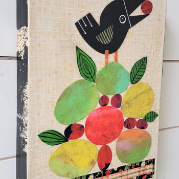Crow With Fruit 9x12" Original Collage