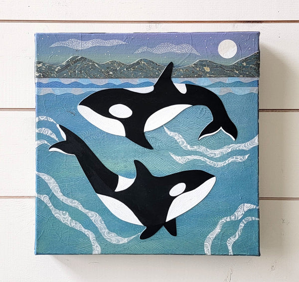 Orca Swim 12x12" Original Collage