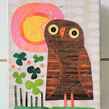 Owl In the Yard 6x8" Original Collage