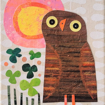 Owl In the Yard 6x8" Original Collage