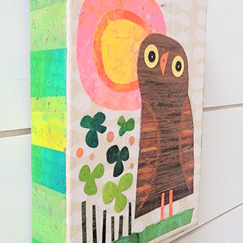 Owl In the Yard 6x8" Original Collage