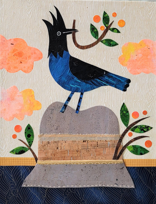 Bird On a Hat- Steller's Jay 11x14" Original Collage
