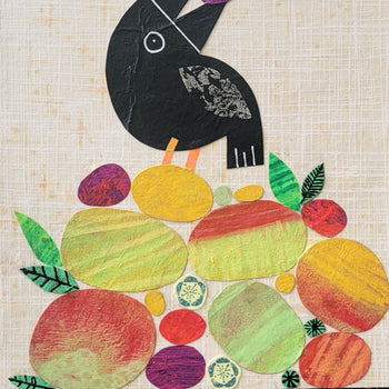 Crow With Fruit 9x12" Original Collage