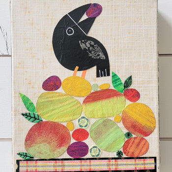 Crow With Fruit 9x12" Original Collage