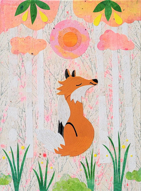 Fox In Winter 12x16" Original Collage