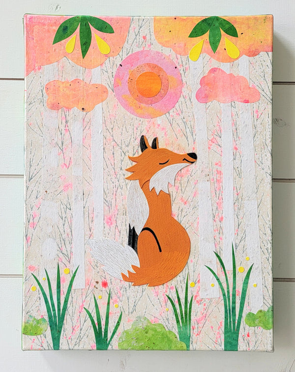 Fox In Winter 12x16" Original Collage