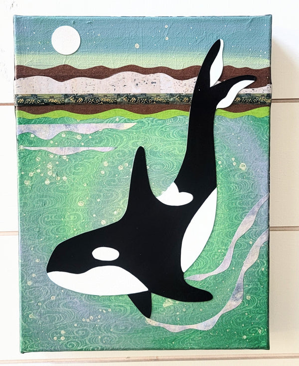 Orca At Moonrise 9x12" Original Collage