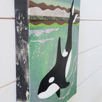 Orca At Moonrise 9x12" Original Collage