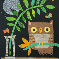 Owlet On a Branch 8x10" Original Collage