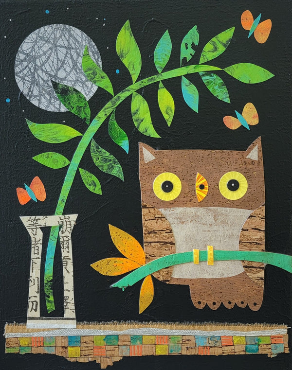 Owlet On a Branch 8x10" Original Collage