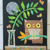 Owlet On a Branch 8x10" Original Collage