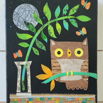 Owlet On a Branch 8x10" Original Collage
