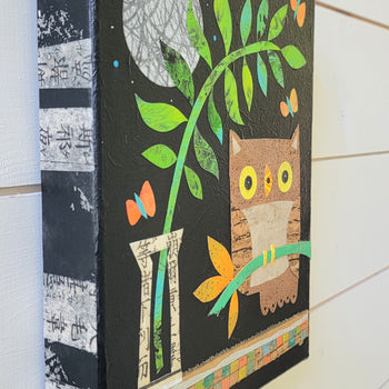 Owlet On a Branch 8x10" Original Collage