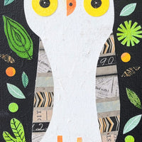 Owl On a Stump At Midnight 6x12" Original Collage