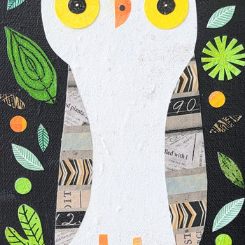 Owl On a Stump At Midnight 6x12" Original Collage