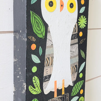 Owl On a Stump At Midnight 6x12" Original Collage