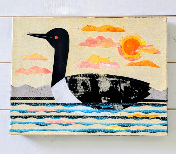 Loon On Lake 12x16" Original Collage