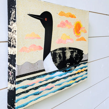 Loon On Lake 12x16" Original Collage