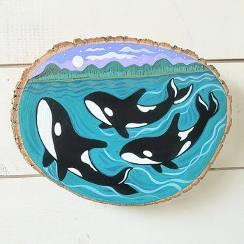 Orca Whale Family 9" Painted Round