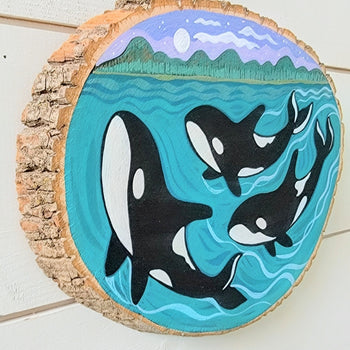 Orca Whale Family 9" Painted Round